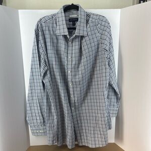 Joseph A Bank Blue Plaid Dress Shirt, Men's Size 2XLT, Tailored Fit, 98% Cotton